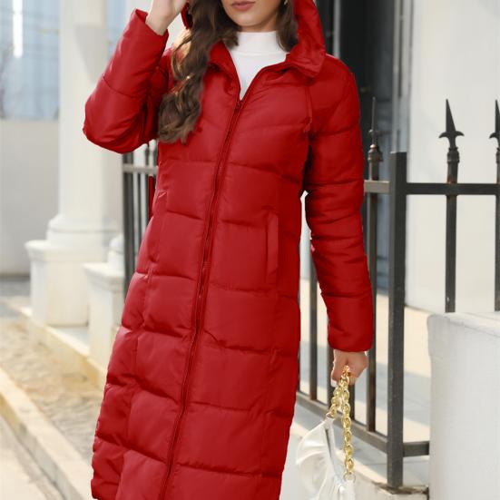 Женское зимнее пуховое пальто с толстой подкладкой и капюшоном, защита шеи, длинный стиль, сплошной цвет
