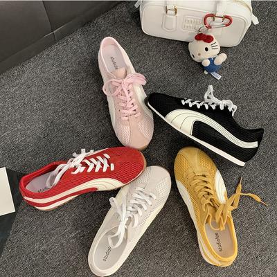 Коровья кожа~ Дышащая сетка Grape Mom Немецкие тренировочные туфли женские контрастного цвета на шнуровке уродливые милые туфли Форреста Гампа плоские повседневные спортивные туфли