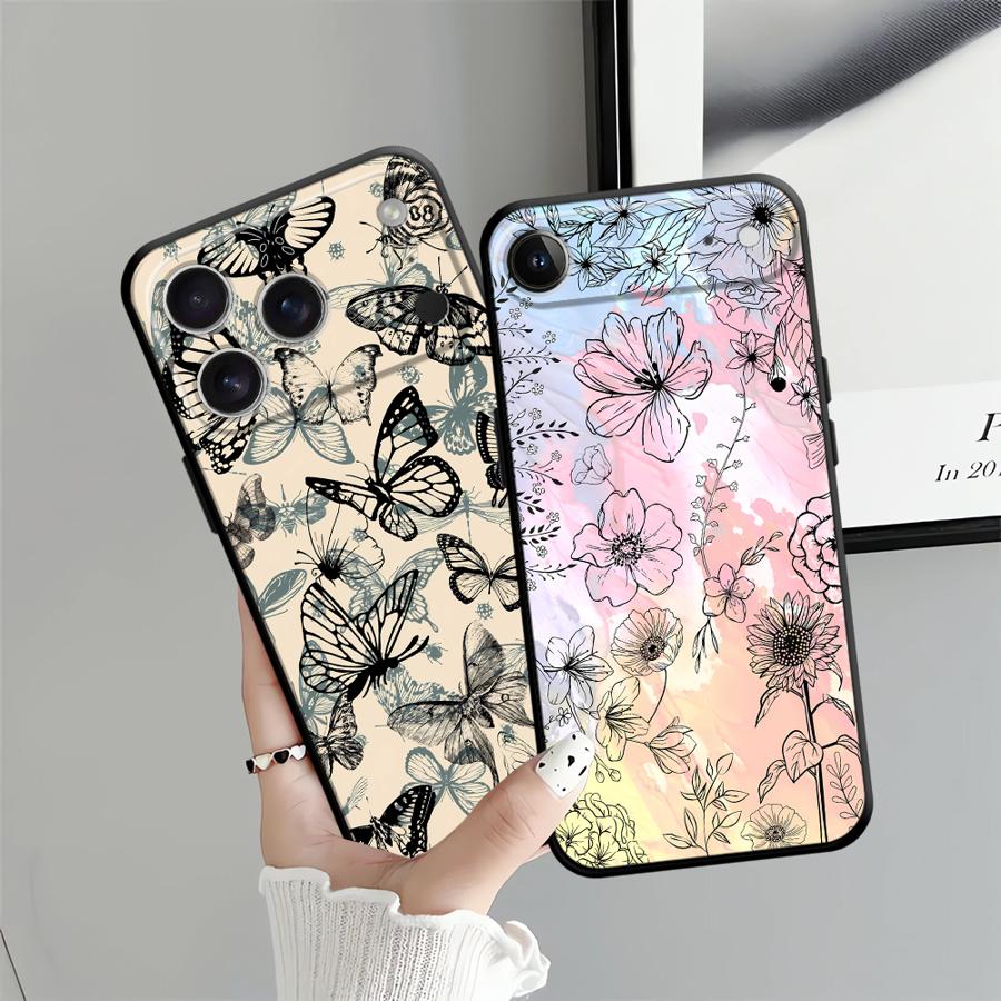 Чехол для Apple iPhone 17 Pro Max 12 11 16 14 13 XR XS MAX Air 15 Pro 7 8 Funda Чехол для телефона Ретро Бабочка Цветок