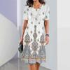 New Luxury Ethnic Print Dresses For Women's Elegant Midi Dresses Summer Female Short Sleeve Dress Fashion Oversized Clothes