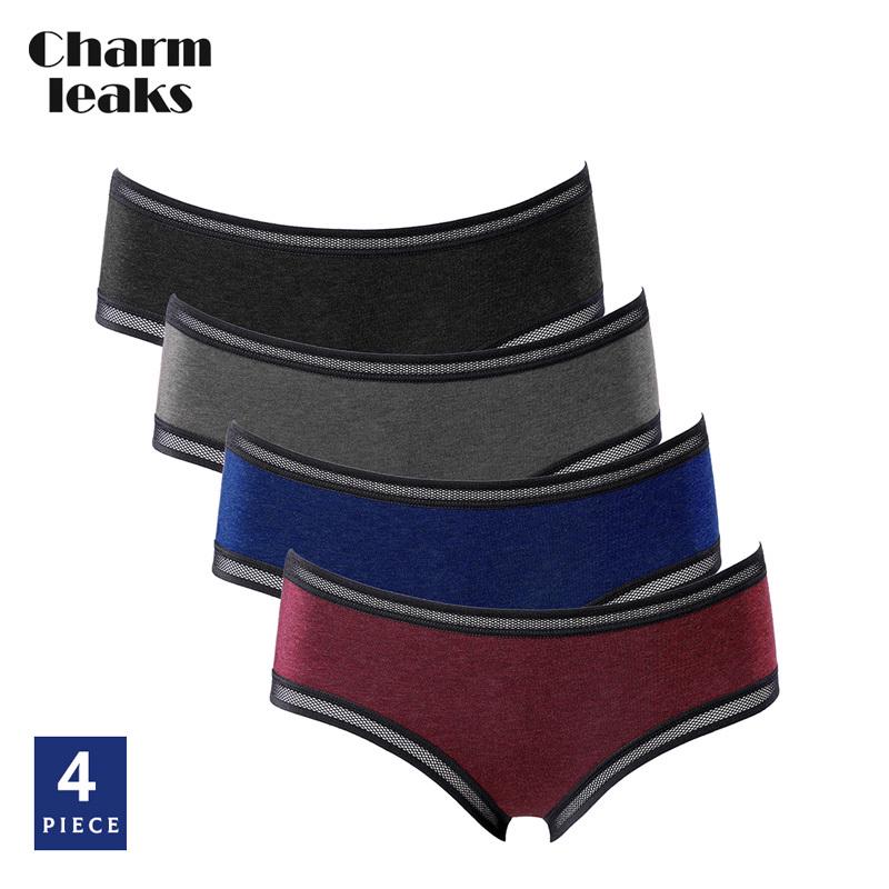 CHARMLEAKS Женские базовые трусики, набор из 4 хлопковых трусов, мягкие женские дышащие трусы с вырезами