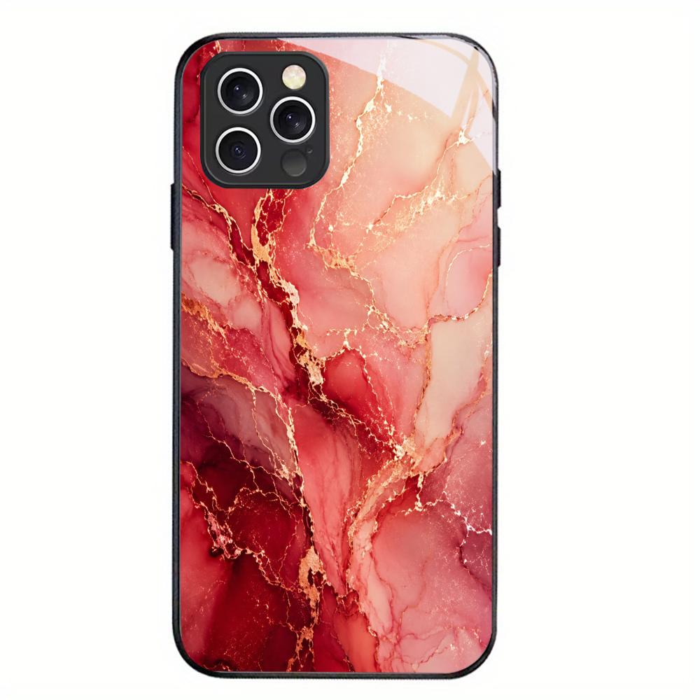 Marble Fluid Texture Glass Phone Case For iPhone 16 15 14 13 12 Pro Max Soft Silicone Anti Fingerprint Hard Protective Cover