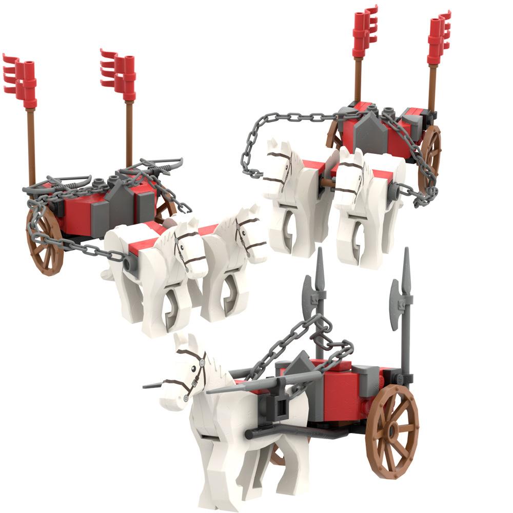 MOC Средневековые военные строительные блоки солдаты фигурки аксессуары костер палатка транспорт повозка боевой конь оружие кирпичи игрушка