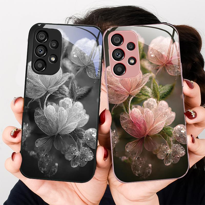 Розовый Хрустальный Цветок Для Samsung S8 S9 S10 S20 Ultra S21 Pro S22 Plus S23 FE S24 Ultra S25 Edge S25Ultra Стеклянный Чехол Для Телефона