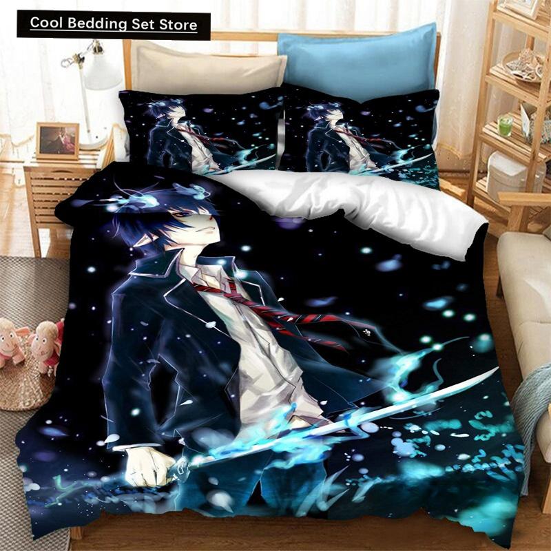 Fashion 3D Printing Anime Blue Exorcist Bedding Set Duvet Covers Pillowcases One Piece Comforter Bedding Sets Bedclothes Bed