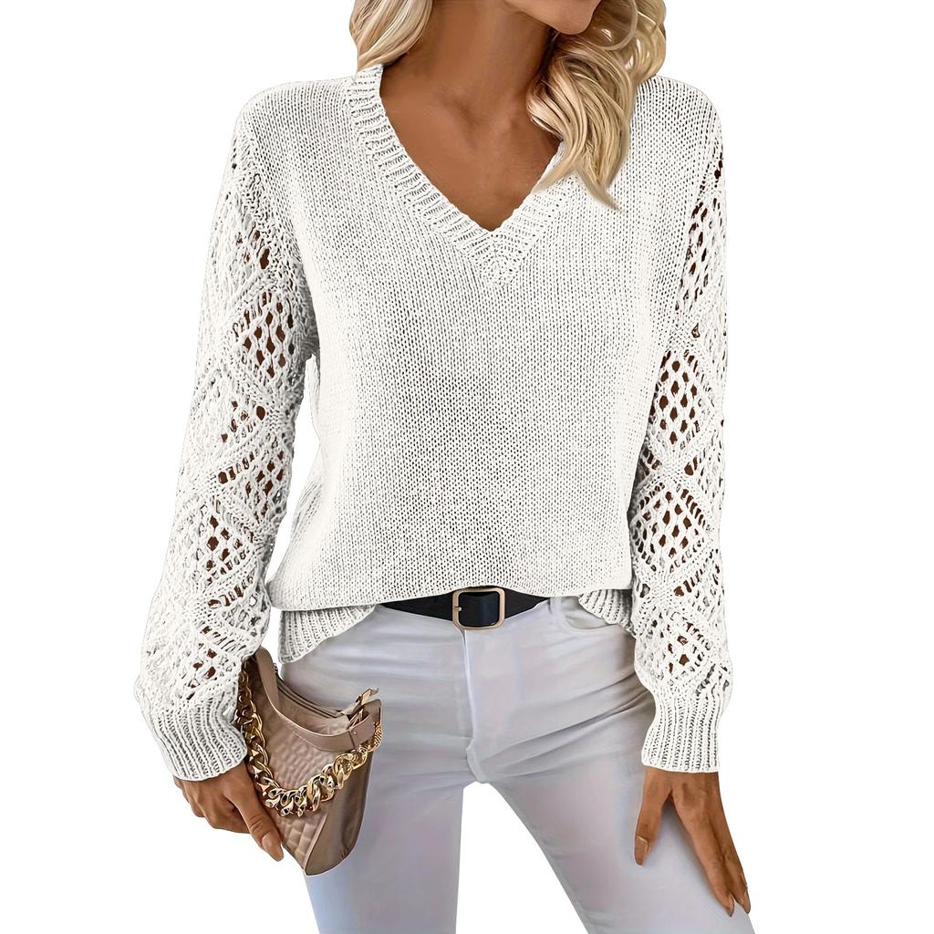 Women's Fashion Casual V-Neck Long Sleeve Loose Personalized Solid Color Sweater