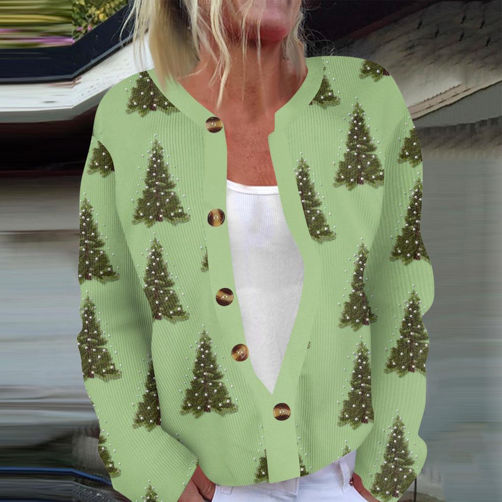 Women's Fashion Long Sleeve Christmas Snowman Snowflake Print Jacket Cardigan