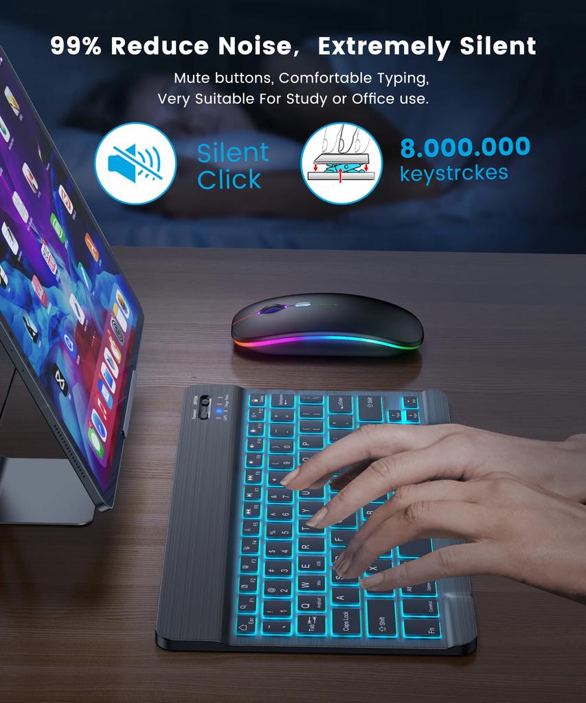 Мини Bluetooth-клавиатура RGB Беспроводная клавиатура 10-дюймовая клавиатура с подсветкой Клавиатура с подсветкой и тачпадом для IOS Android Windows iPad