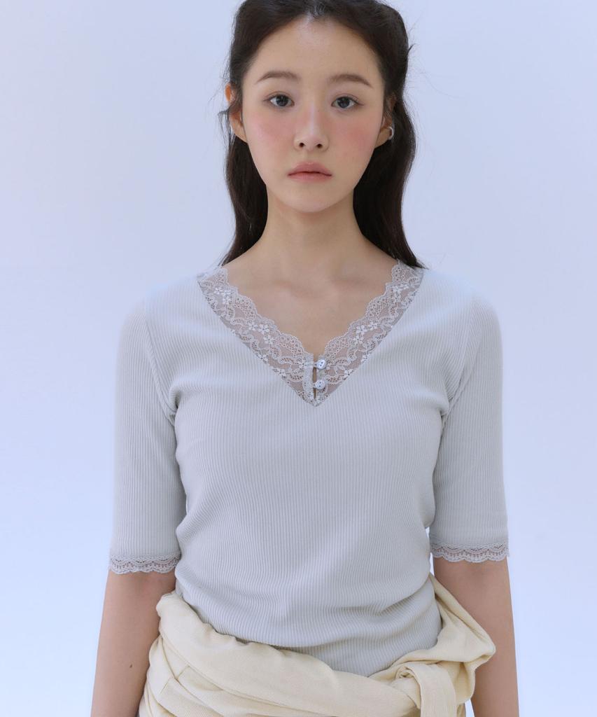 OURO Essential Lace Slip Tee [Pale Blue]