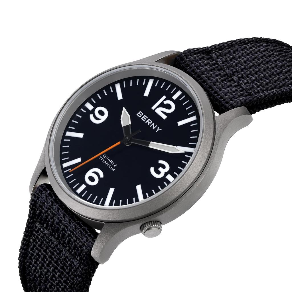 BERNY Титановые часы с японским кварцевым механизмом с плавной секундной стрелкой, водонепроницаемость 5 АТМ и суперлюминесцентное сапфировое стекло, мужские (VH31), Сопротивление,