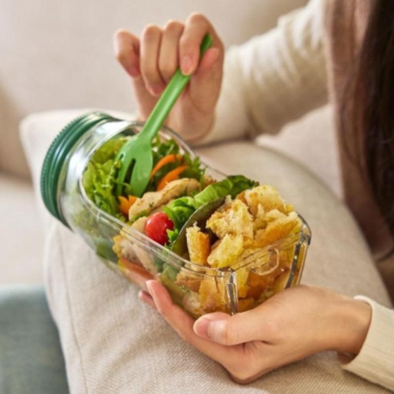 Салатная банка, контейнер для салата Mason Jar с боковым отверстием, миска для заправки, отделения для соуса, подходит для микроволновой печи, морозильной камеры и посудомоечной машины