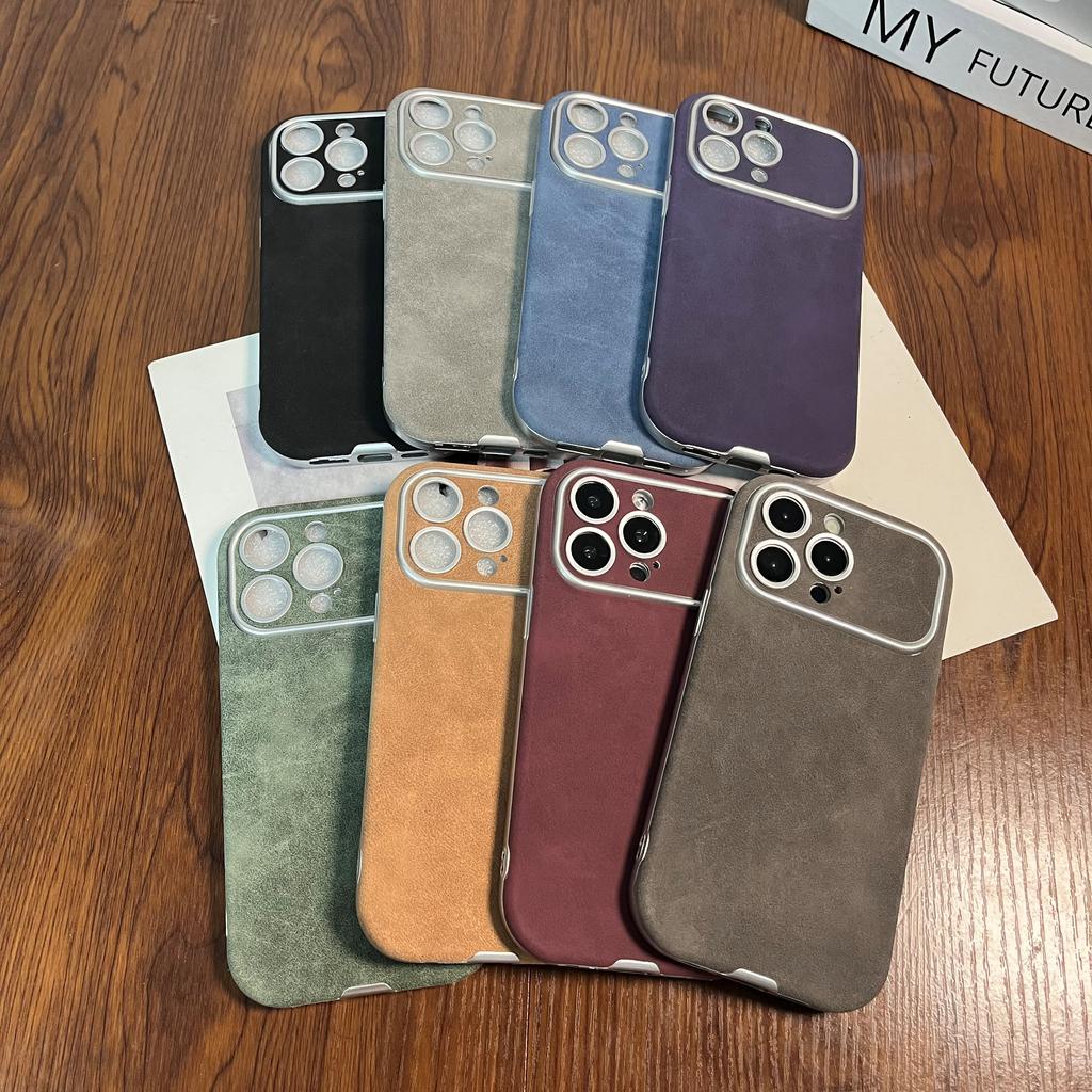 Matte Suede Leather Phone Case For iPhone 16 15 14 13 12 11 Pro Max Plus Lambskin Camera Protection Shockproof Bumper Soft Cover