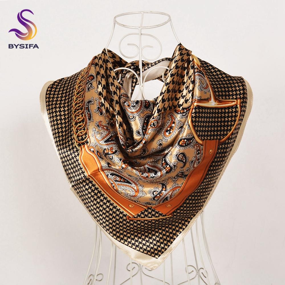 [BYSIFA] Navy Blue Chinese Roses Large Square Scarves New Female Elegant Large Silk Scarf Fashion Ladies Accessories 90*90cm