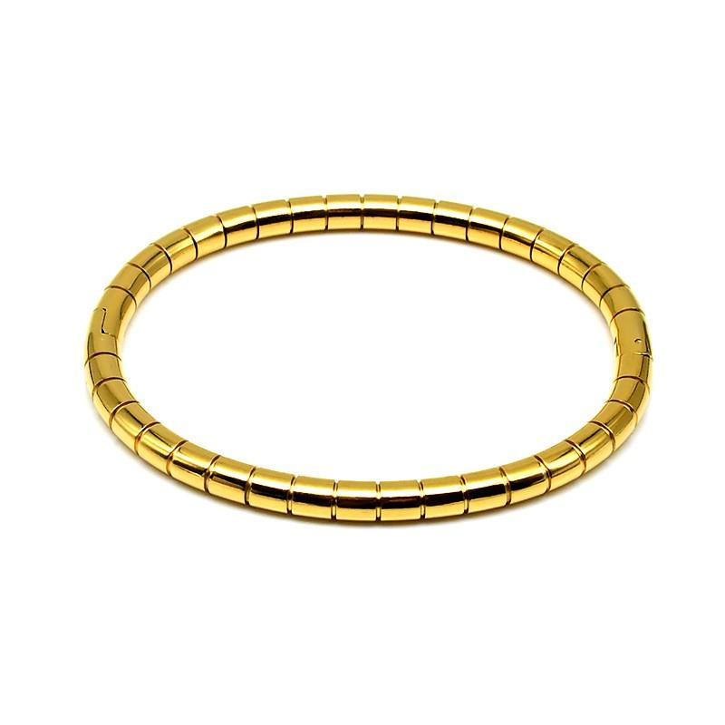 Stainless Steel 18K Gold Plated Bamboo Segment Oval Clasp Bracelet Minimalist Solid Round Bone Design Women
