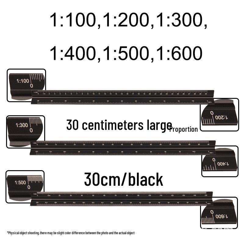 Aluminum Alloy Triangular Ruler with Laser Engraved Inch/Cm Scales for Architectural Drafting and Design