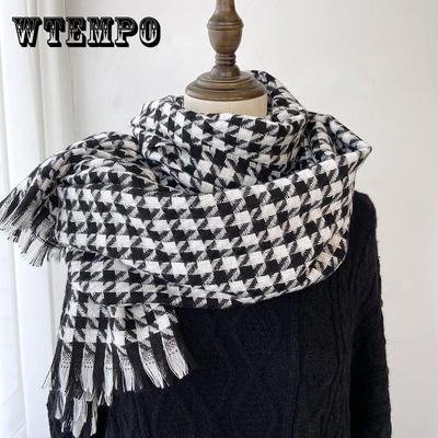 Шикарный шарф с узором «гусиная лапка» для женщин — уютный, теплый и стильный с кисточками | Идеально подходит для осени/зимы