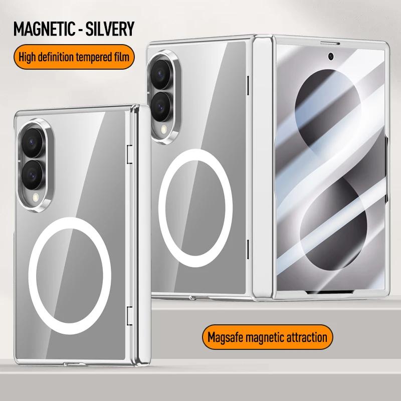 Glossy Electroplated Frame PC For Magsafe Case for Samsung Galaxy Z Fold 8 Ultra ZFold8 Hinge Armor Cover Glass Protector Film