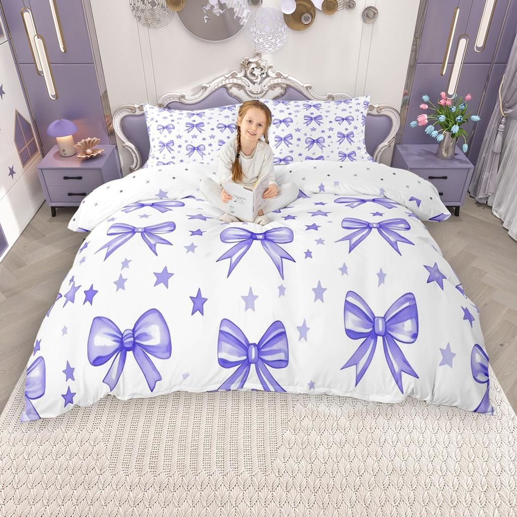 Комплект пододеяльника в стиле принцессы Homewish, Розовый комплект постельного белья с лентами и бантами, Комплект пододеяльника с бантами для девочек