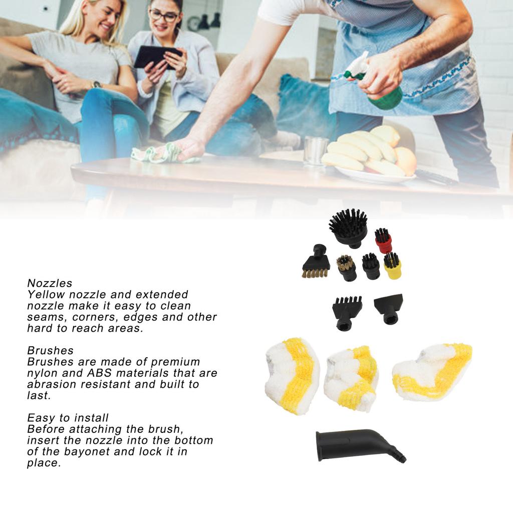 Набор щеток и насадок для пароочистителя 5 круглых щеток 2 плоские щетки 1 плоская насадка 1 удлиненная насадка 3 салфетки из микрофибры для SC1 SC2 SC3 SC4 SC5 CTK10
