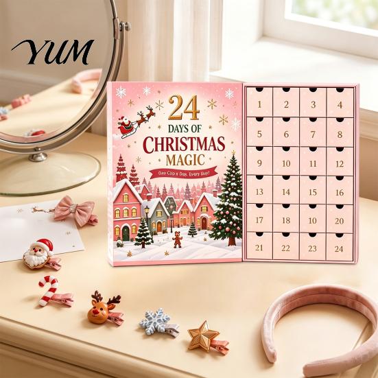 Holiday Gift for Daughter 24-Day Christmas Hair Clip Advent Calendar, Girls Countdown Box with Party Styling 24 Cute Hairpins, Gift, DIY Accessories