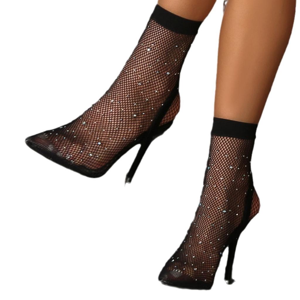 Крутые женские летние ботинки, новые, тонкий каблук, сетчатые, дышащие, со стразами, босоножки на высоком каблуке, ботинки