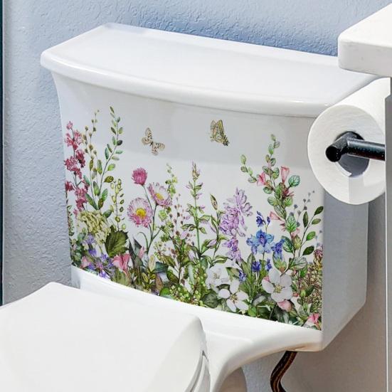 Toilet Sticker Green Plant Flower Pattern Sticker Waterproof Long-lasting Bathroom Wall Decal Home Decoration