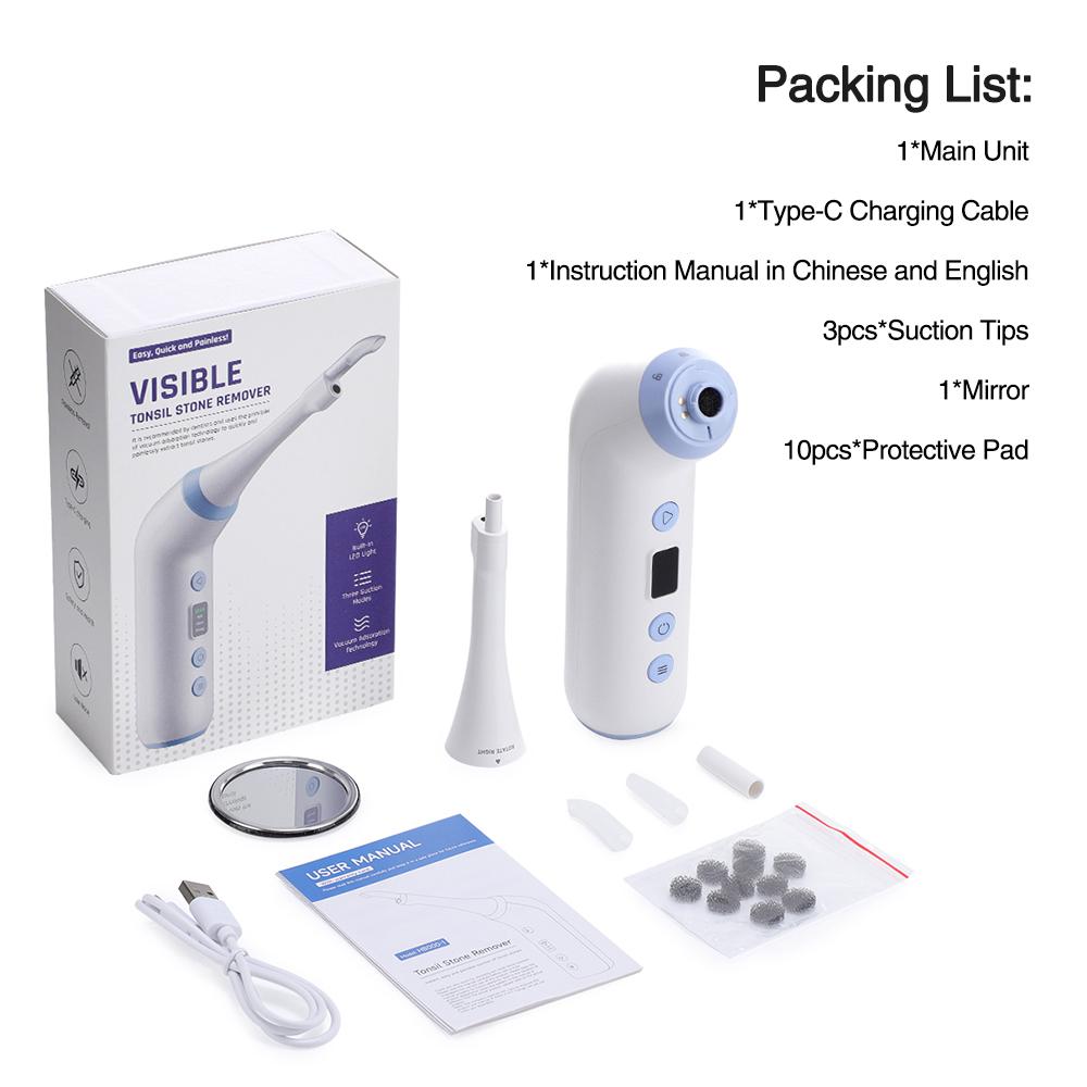 Visible Electric Tonsil Stone Remover Kit with 3 Suction Modes for Oral Care and Tonsil Stone Removal