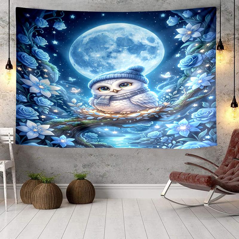 Winter Snowy Owls Tapestry Room Decoration Wall Hanging for Living Room Bedroom, dormitory, Birthday and Christmas gifts