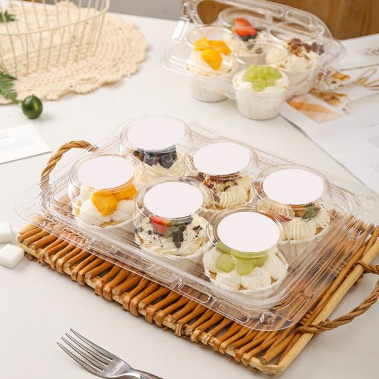 10Pcs Clear Cupcake Holders with Handle Lid Portable Cupcake Transport Rack Reusable Cake Carriers for Packaging 6 Slot Mini Desserts Box for