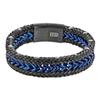 [R5102] — Стальной кожаный браслет «Giorgio» сине-черного серебра — 210x15 мм