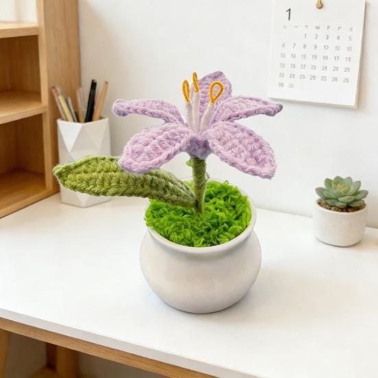 Вязаные комнатные растения Искусственный вязаный цветок лилии с горшком Ручной работы Цветочный подарок для мамы Учителя Женщин Друзей на День Рождения Юбилей