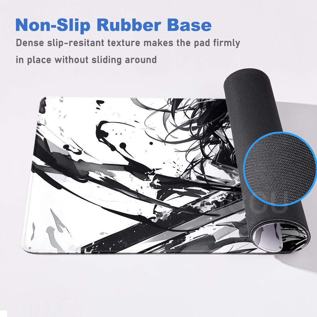 Japan Samurai Warrior Style MousePad Simple Gamer Desk Offices Accessories Mechanical Keyboard Rug Black And White Rubber Carpet