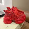 Fashion Women Bling Red Chunky Sneakers Winter High Platform Warm Fur Shoes Ladies Wedges Casual Dad Shoes Leather Sports Sneakers 8CM