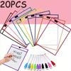 20 PCS Reusable Dry Erase Pockets, Extra Large Writing Eraser Pockets (10 Dry Erase Bags 10 Pens)
