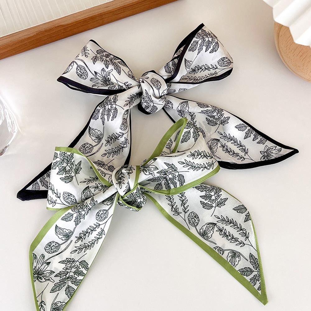 Leaf Headscarf Spring Hairbands Hair Bands Satin Silk Scarf Flower Printed Scarf Women Hair Ribbon