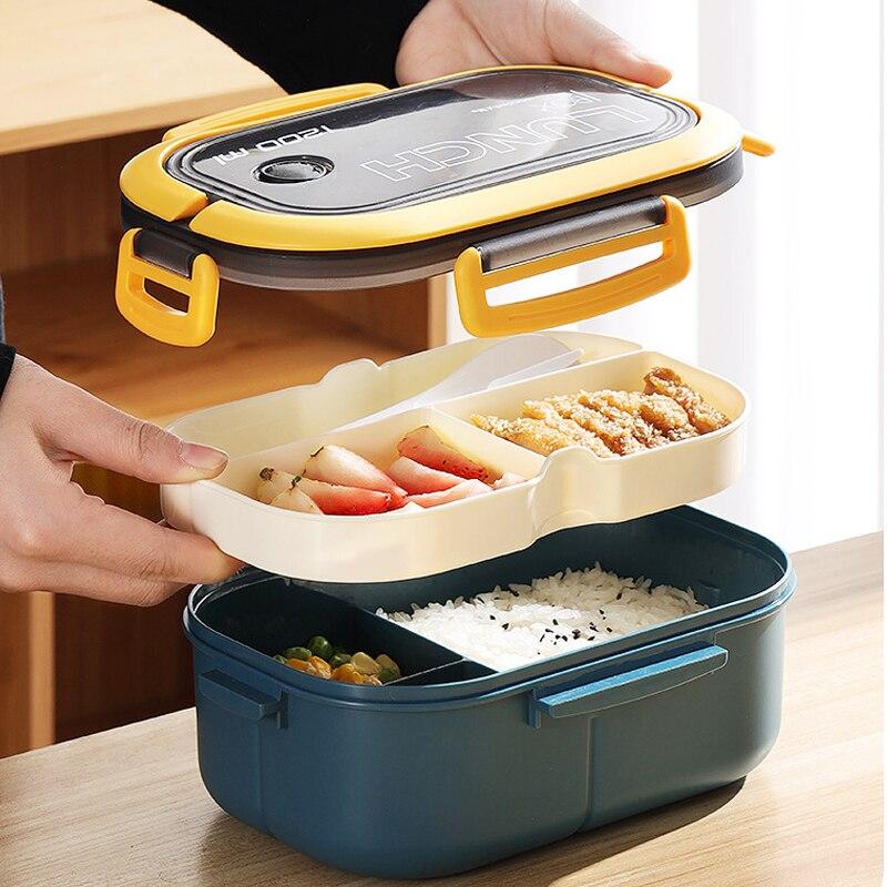 1200ml Double-layer Lunch Box Portable Compartment Fruit Food Box Microwave Lunch Box With Fork And Spoon Picnic Fresh Box
