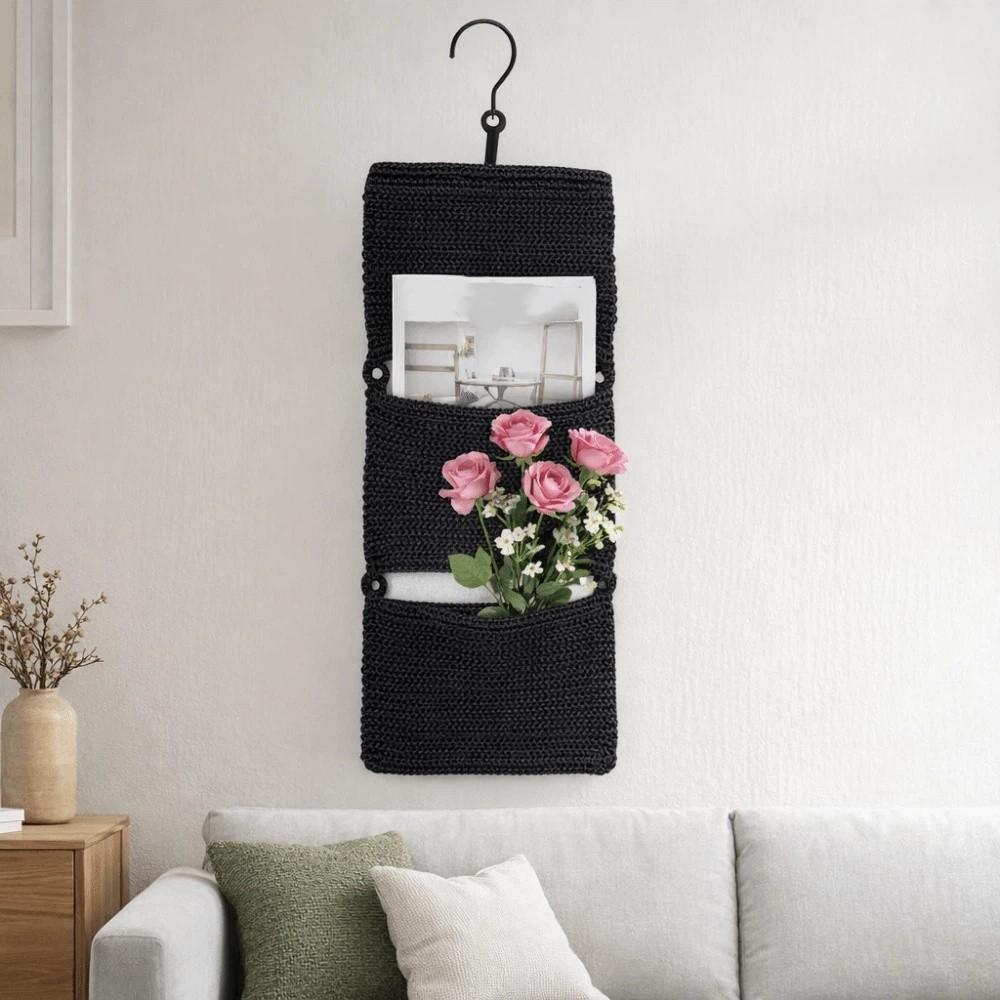 Folding Wall Mounted Storage Basket Washable Sundry Storage Bag Three Layers Hanging Bag  Magazines