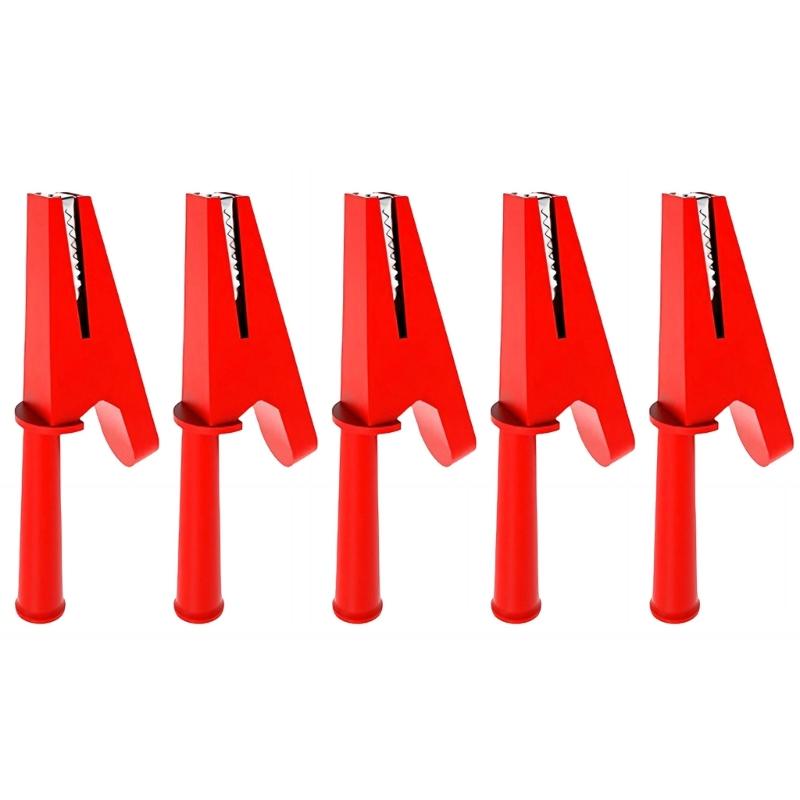 5pcs Insulated Alligator Clip For High Current Power Wire Testing Copper Plated Featuring 4mm Banana Plug Hole