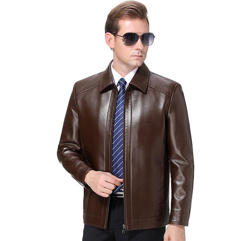 Новая кожаная мужская куртка из овчины с лацканами, бархат и утолщение для сохранения тепла, куртка для папы среднего возраста