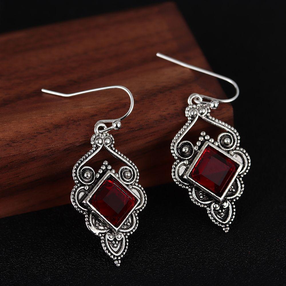 Vintage Hook Chic Engagement Wedding Jewelry Red Agate Earrings Ruby Ear Stud Dangle Gemstone