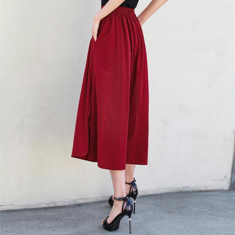 Сплошной цвет, эластичная талия, широкие брюки, женские летние повседневные свободные брюки с высокой талией, большие размеры