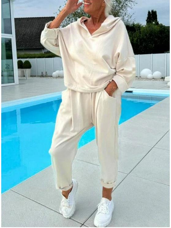 Осенний женский однотонный худи с капюшоном и брюки