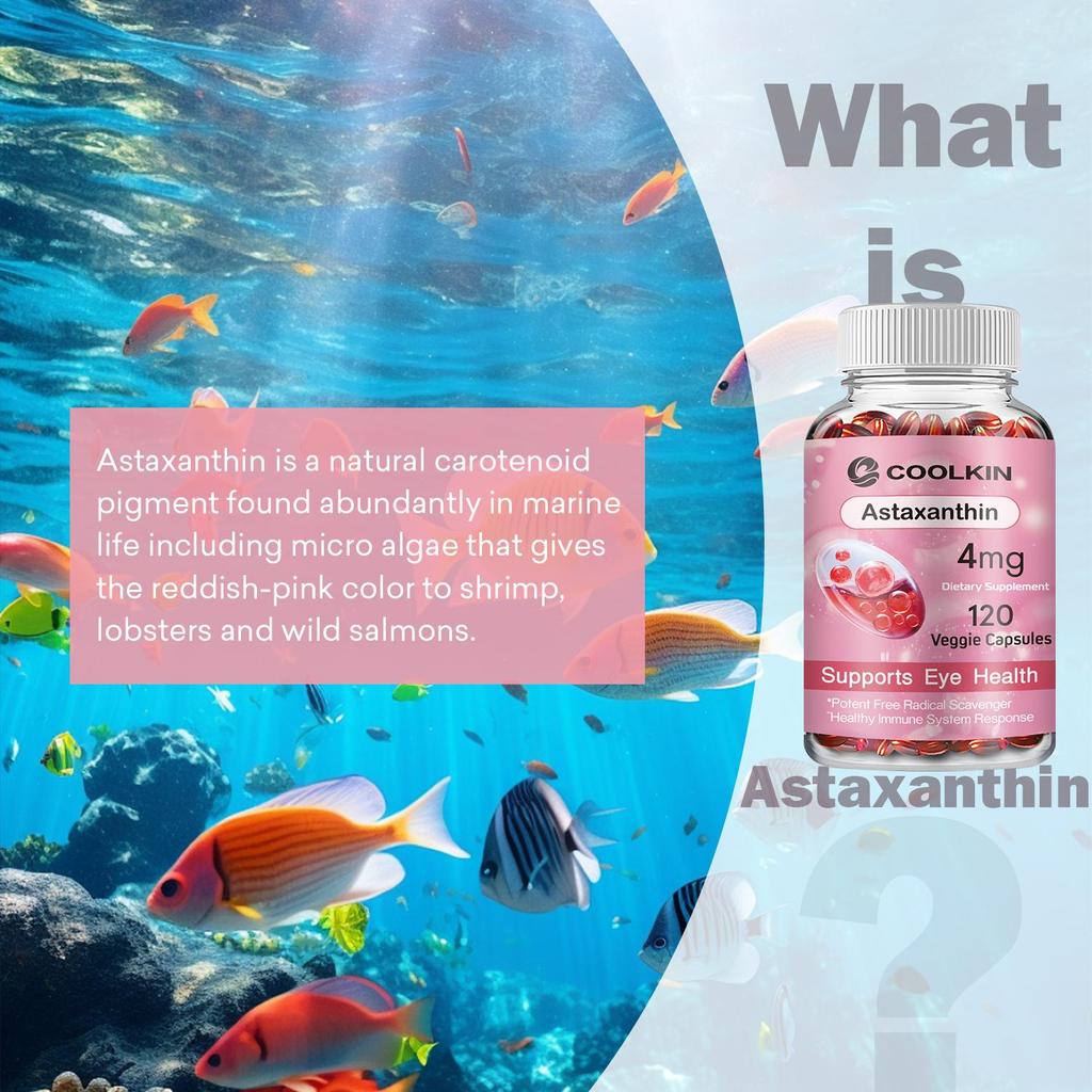 Astaxanthin dietary supplement, eye-protecting formula, 120 vegetarian softgels to support eye health.