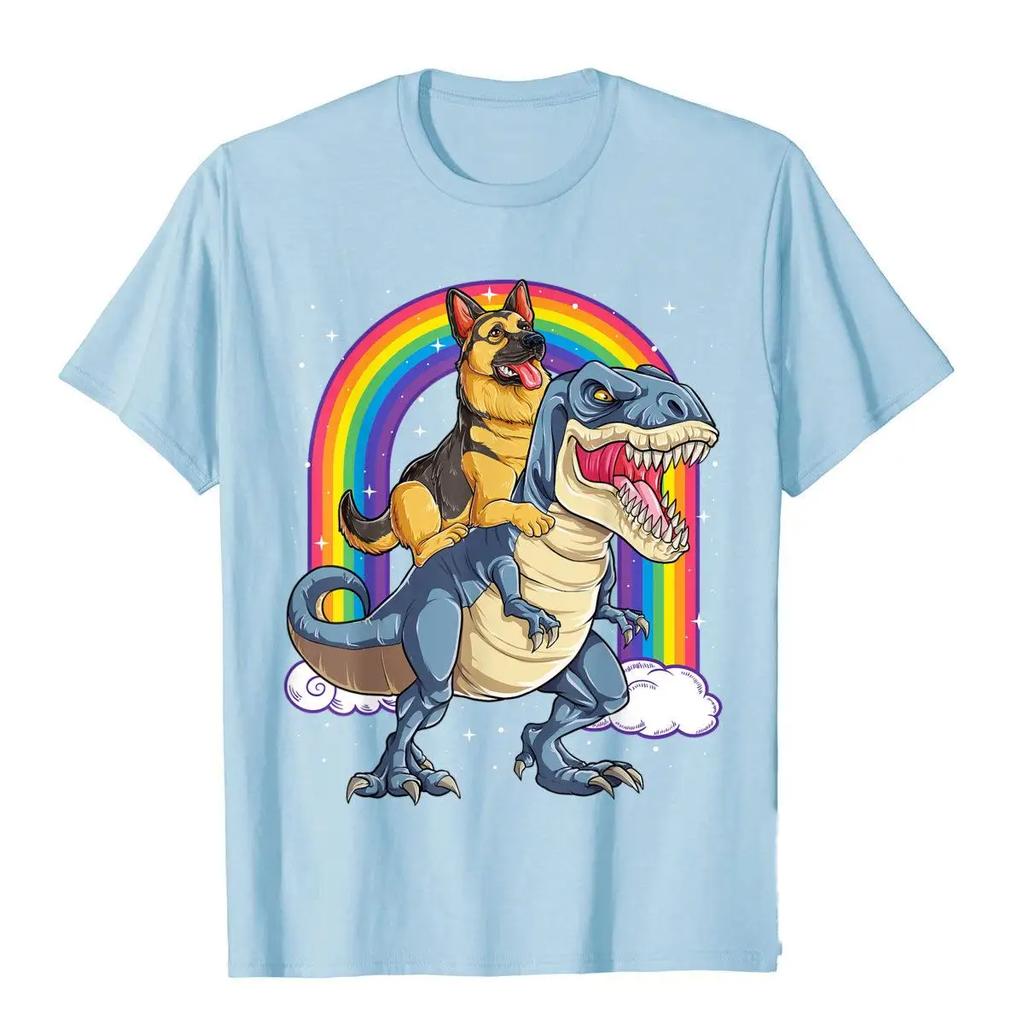 Мужская футболка с 3d принтом «Немецкая овчарка», езда на динозавре, радужная футболка, хлопковые дизайнерские топы, футболка, модная мужская футболка