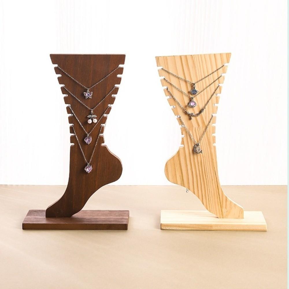Large Capacity Wooden Necklace Frame Foot Shaped Jewelry Storage Rack Tabletop