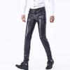Men's Korean Style Slim Fit Motorcycle Leather Pants - Fleece-Lined, Skinny, Elastic, Spring/Autumn Trend