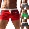 Men Solid Color Swimming Trunks Drawstring Pocket Slim Fit Beach Shorts Swimwear