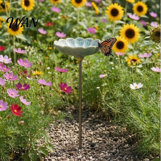 Bee Water Dish Ceramic Flower Feeder, Garden Watering Station, Outdoor Eco-friendly Pollinator Feeder Decorative Butterfly Cup for Thirsty Pollinators