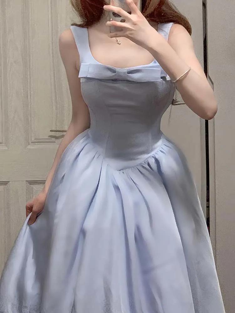 Французское розовое преппи вечернее платье А-силуэта с квадратным вырезом и завышенной талией