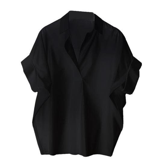 Women Summer Shirt Lapel Short Sleeve Solid Color Pullover Tops Loose Fit Thin Office Lady Shirt Workwear